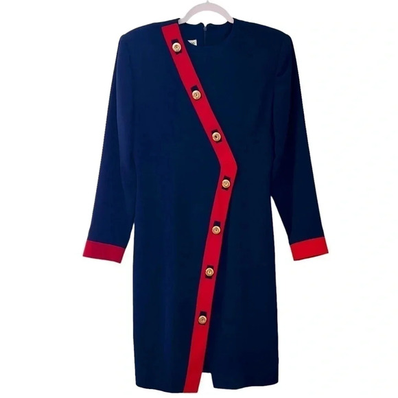 Focus 2000 Retro Inspired Red Trimmed Navy Shift Dress Size 6
